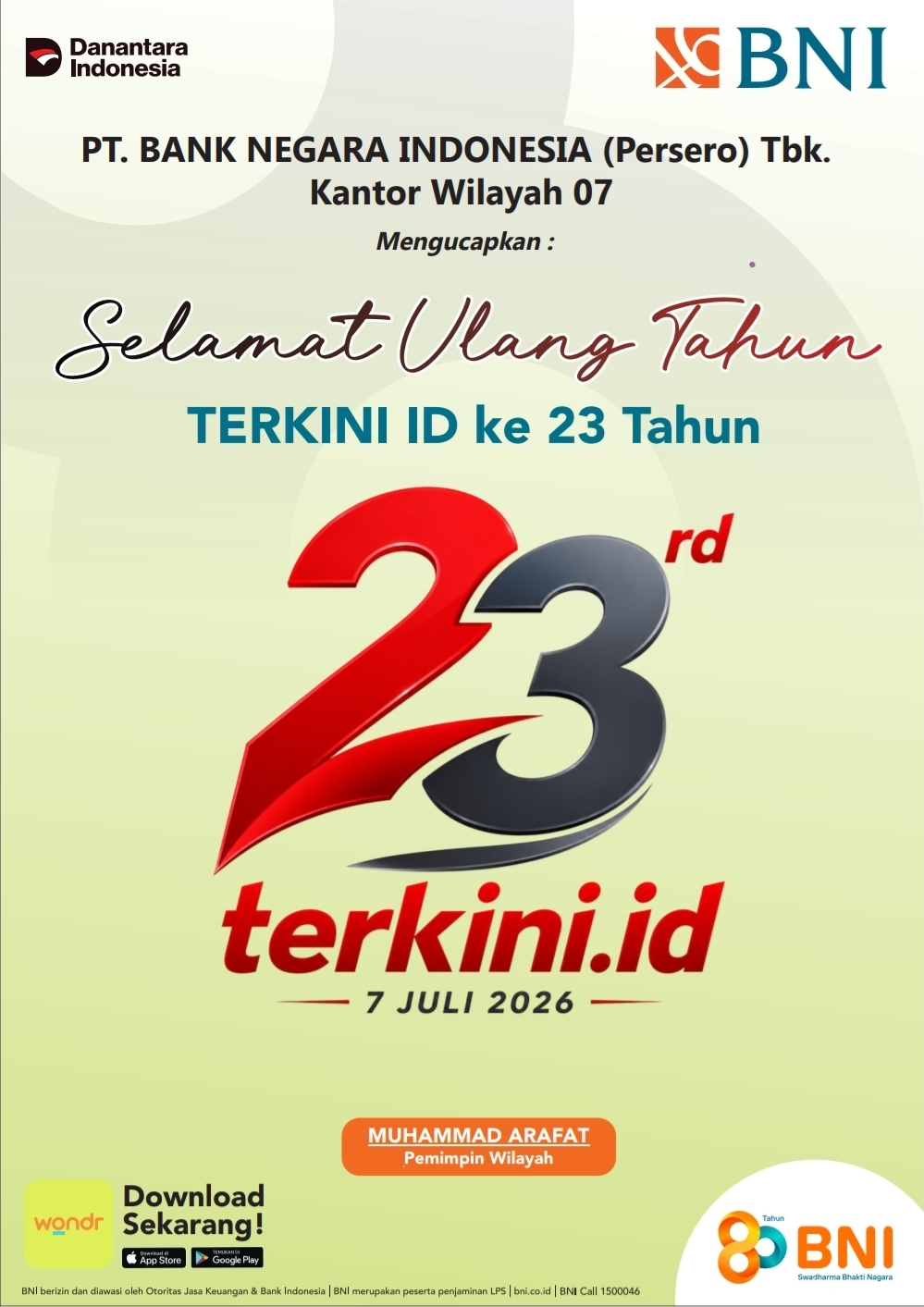 BNI hut terkini